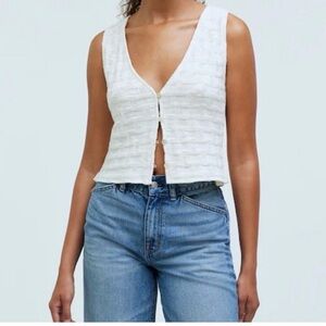 Madewell Off-White Textured V-Neck Button Tank